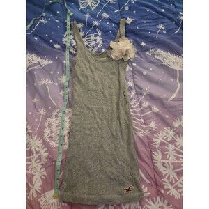 Hollister Juniors Gray Ribbed Tank XS Flower Accent Scoop Neck Y2K Original
